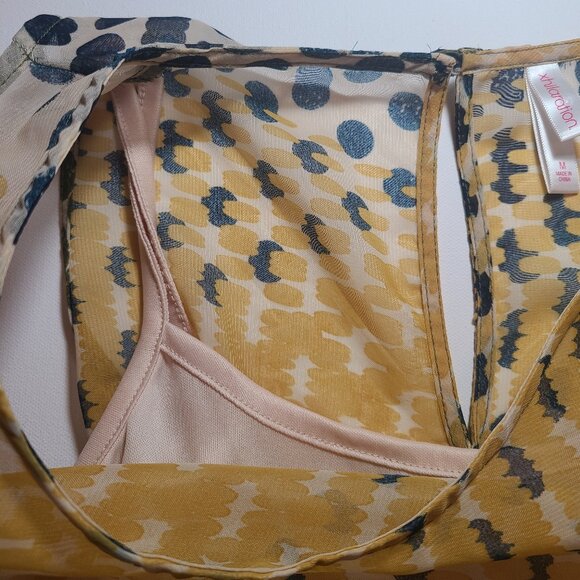 Xhilaration Yellow, Olive, Navy Polka Dot Sleeveless Fit & Flare Dress – Size M - Picture 9 of 14